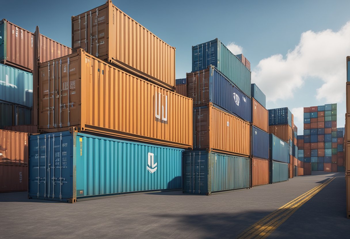 Several shipping containers are being tracked using GPS technology, with signals transmitting their location and status in real-time